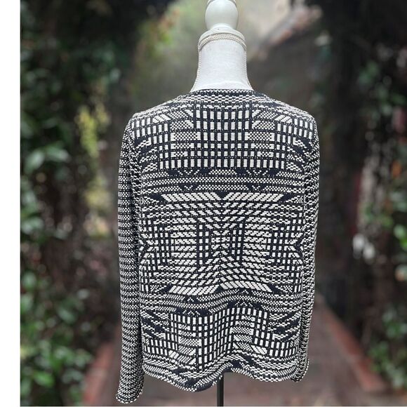 H&M GEO PATTERN OPEN FRONT BLACK & WHITE KNIT CARDIGAN SIZE M MEDIUM - Picture 8 of 12